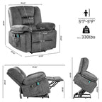 Übergroßer Samt-Elektro-Lift-Sessel mit Massage, Heizung und Taschen  