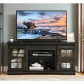 Multifunctioneel tv-meubel met schuifdeuren, grote opbergkast met 2 schuivende geribbelde glazen geharde deuren, geschikt voor tv tot 65  