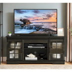 Multifunctioneel tv-meubel met schuifdeuren, grote opbergkast met 2 schuivende geribbelde glazen geharde deuren, geschikt voor tv tot 65  