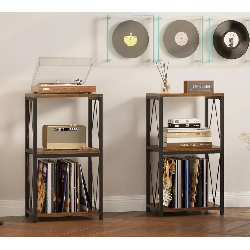 3 szintes lemezjátszó állvány vinil lemez tárolóval - 11.85D x 15.94W x 30.91H