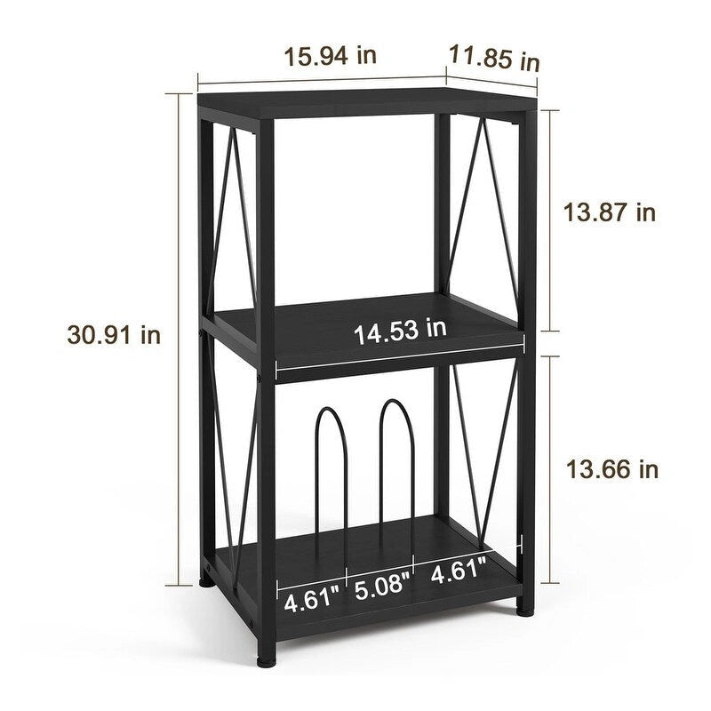3 szintes lemezjátszó állvány vinil lemez tárolóval - 11.85D x 15.94W x 30.91H