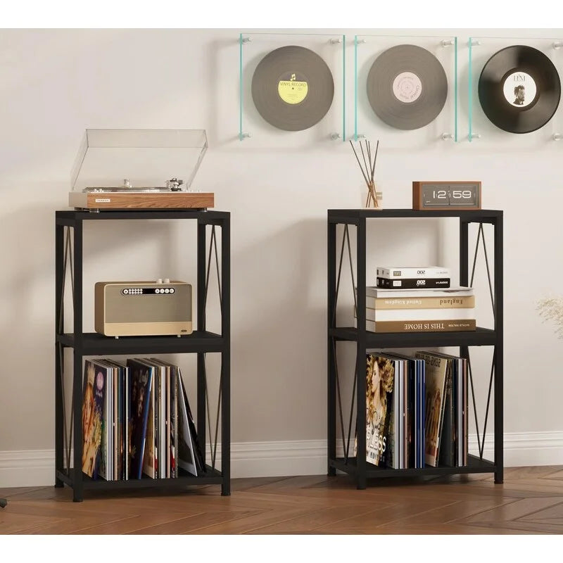 3 szintes lemezjátszó állvány vinil lemez tárolóval - 11.85D x 15.94W x 30.91H