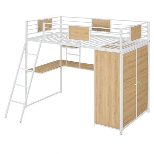 Etagenbett in Twin-Größe mit L-förmigem Schreibtisch und Kleiderschrank  