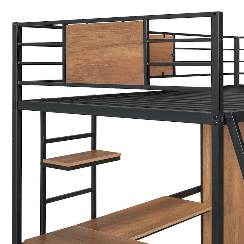 Letto a soppalco singolo con scrivania a forma di L e armadio
