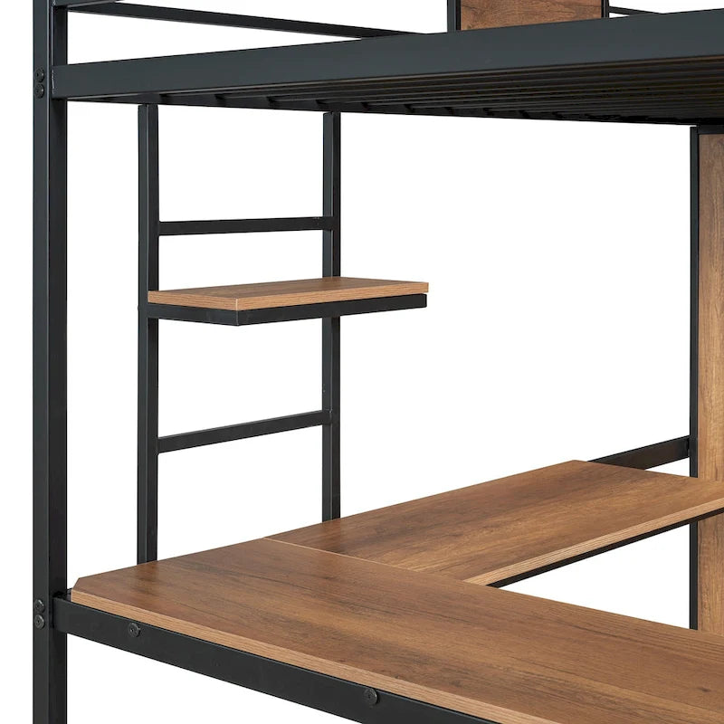 Letto a soppalco singolo con scrivania a forma di L e armadio