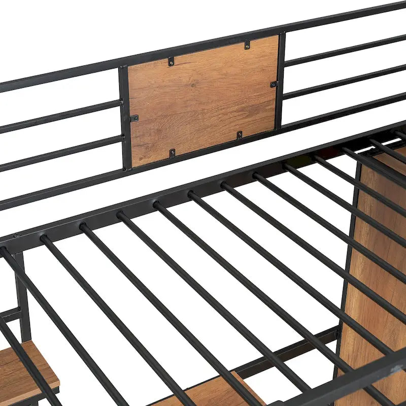 Letto a soppalco singolo con scrivania a forma di L e armadio