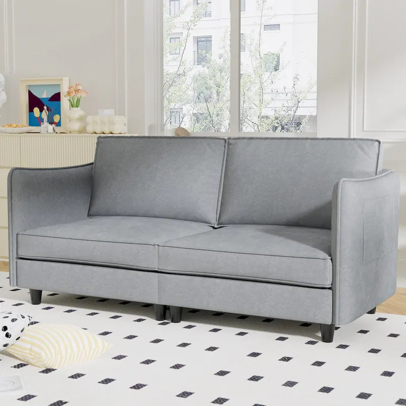 74 Zoll Mid-Century Modern Sofa für zwei Personen mit Seitentasche  