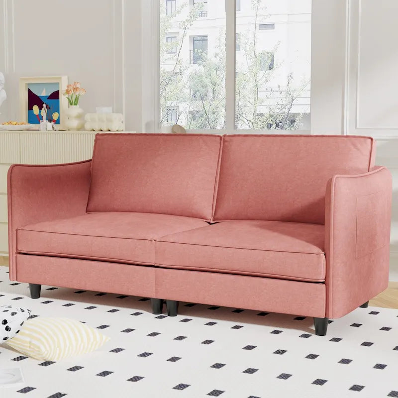 74 Zoll Mid-Century Modern Sofa für zwei Personen mit Seitentasche  