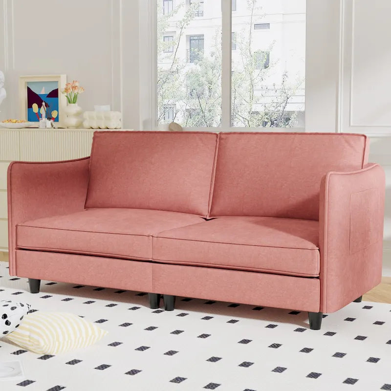 74 Zoll Mid-Century Modern Sofa für zwei Personen mit Seitentasche  