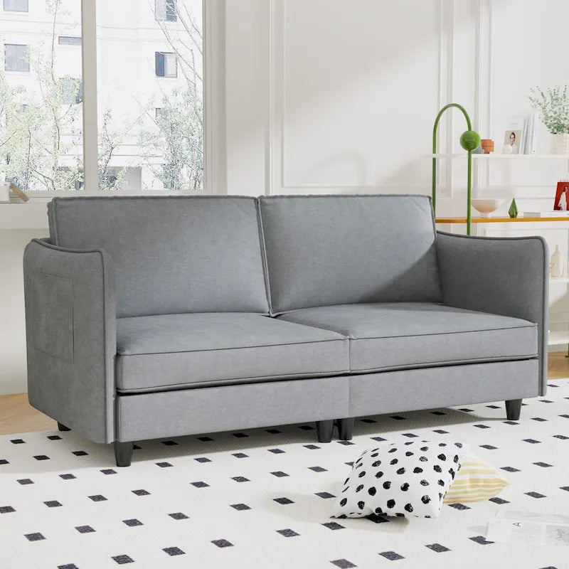 74 Zoll Mid-Century Modern Sofa für zwei Personen mit Seitentasche  