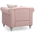 Sillón de acento sólido de terciopelo capitoné con cojín - 38 - Rosa  