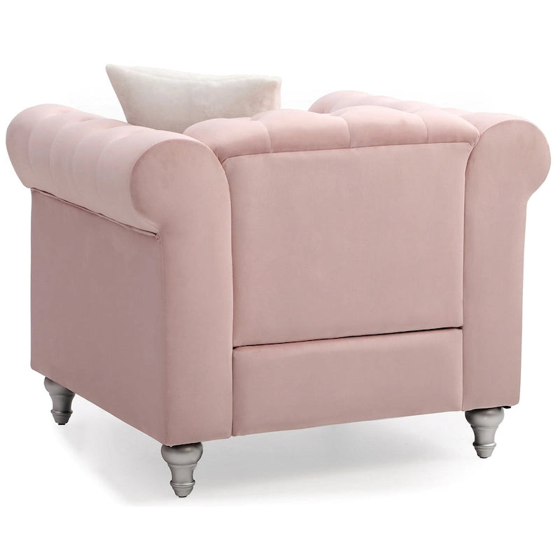 Massiver, gesteppt Samt-Akzentstuhl mit Wurfkissen - 38 - Rosa  