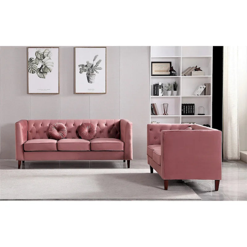Divano e poltrona Chesterfield classici in velluto