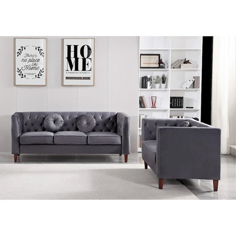 Velvet Classic Chesterfield Sofa and Loveseat