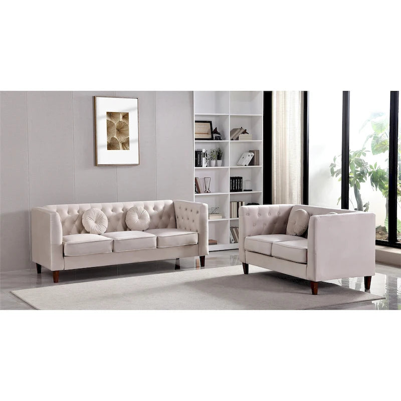 Velvet Classic Chesterfield Sofa and Loveseat