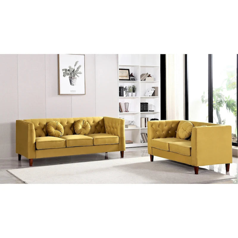 Velvet Classic Chesterfield Sofa and Loveseat