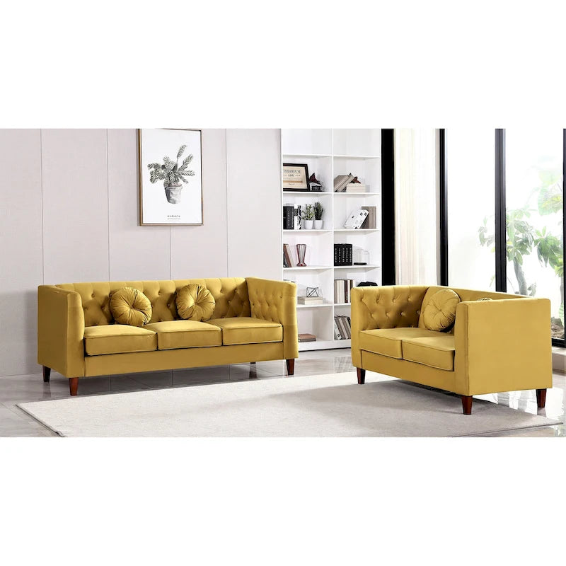 Velvet Classic Chesterfield Sofa and Loveseat