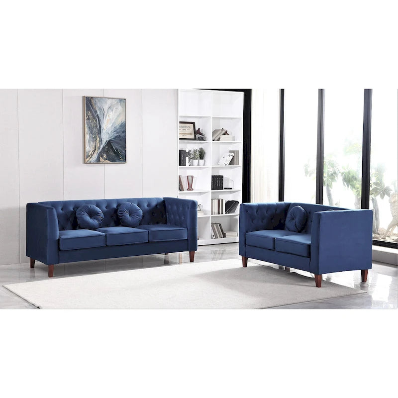 Divano e poltrona Chesterfield classici in velluto