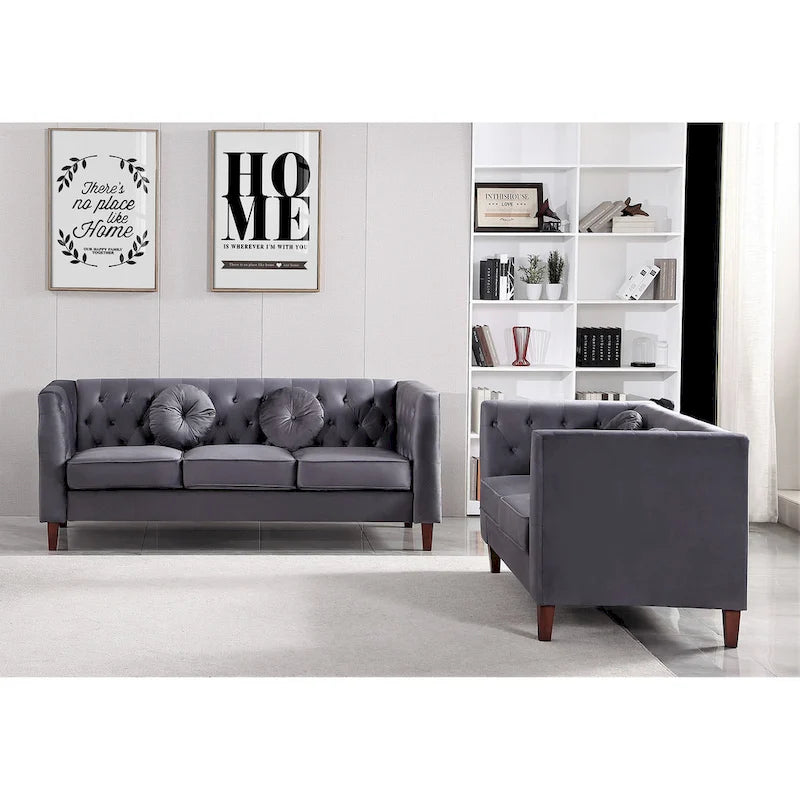 Divano e poltrona Chesterfield classici in velluto