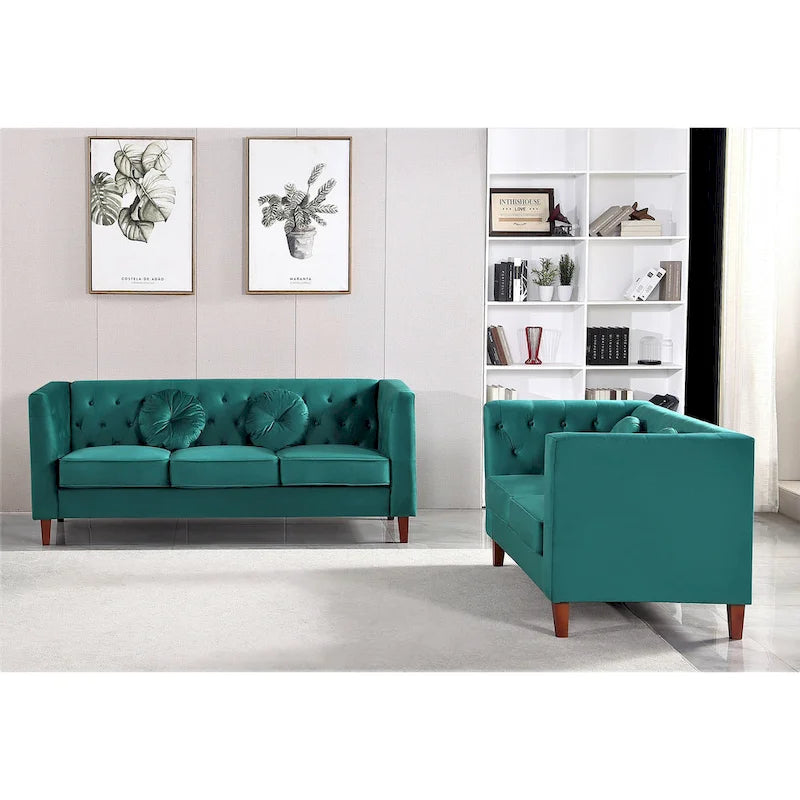 Divano e poltrona Chesterfield classici in velluto