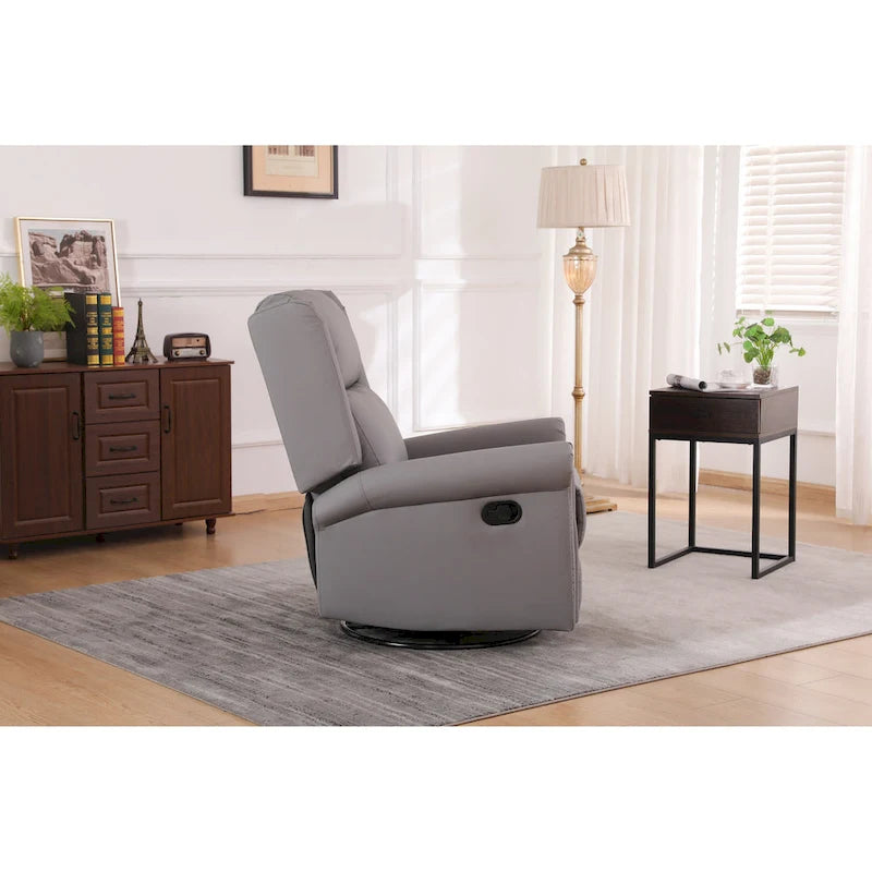 Fabric Swivel Recliner Chair with High Back, Footrest and Nailhead Trim