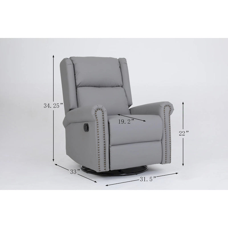 Fabric Swivel Recliner Chair with High Back, Footrest and Nailhead Trim