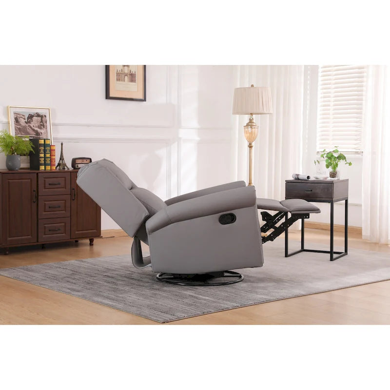 Fabric Swivel Recliner Chair with High Back, Footrest and Nailhead Trim