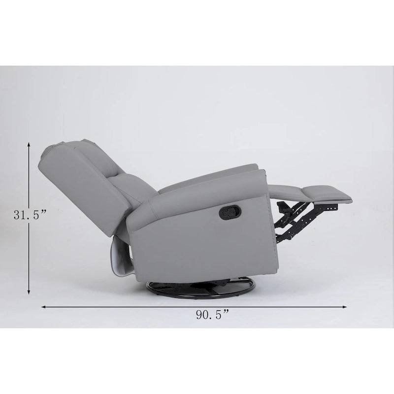 Fabric Swivel Recliner Chair with High Back, Footrest and Nailhead Trim