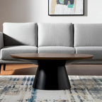 HomeRoots 40 Brown and Black Solid Wood and Iron Round Pedestal Coffee Table - 40' X '16.5' X '40