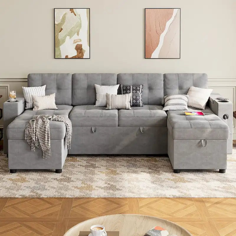 U-förmiges Ecksofa mit ausziehbarem Schlafsofa und Stauraum  