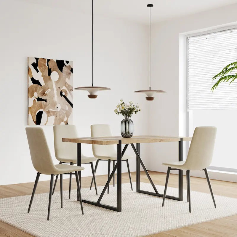 Natural Wood Industrial Dining Table with 4 Chairs