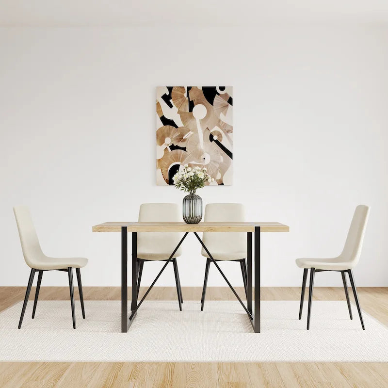 Natural Wood Industrial Dining Table with 4 Chairs
