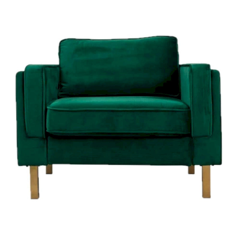 Green Velvet Armchair with Golden Finish Legs