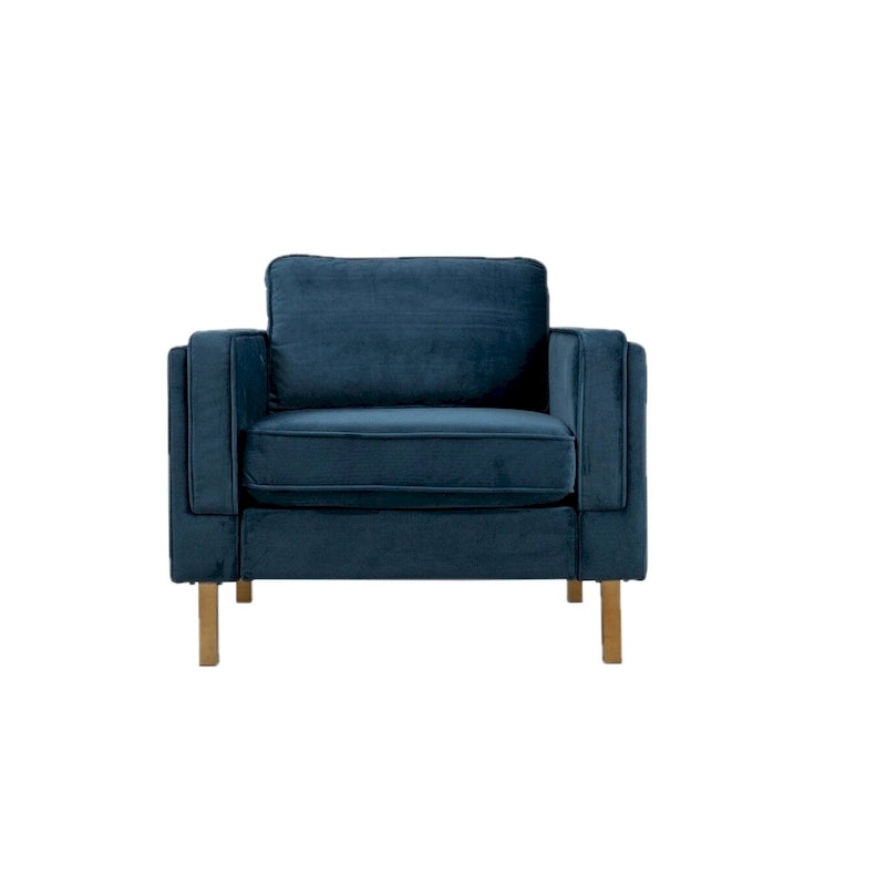 Green Velvet Armchair with Golden Finish Legs