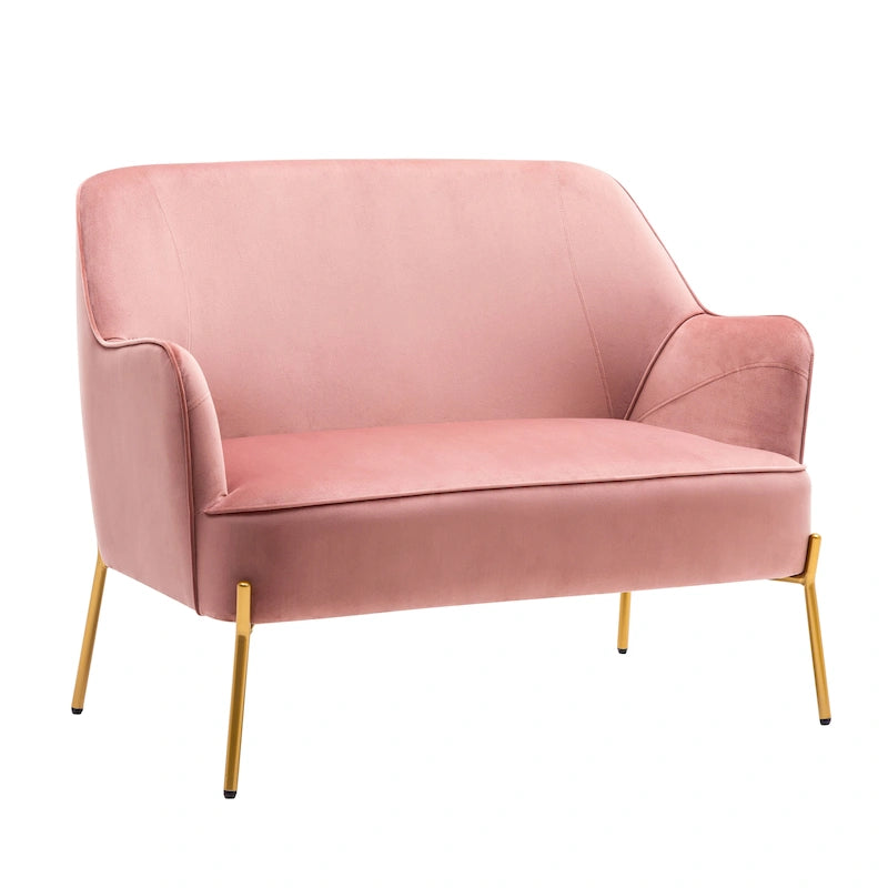 Samt-Sofa für zwei Personen mit goldfarbenen Chrombeinen  