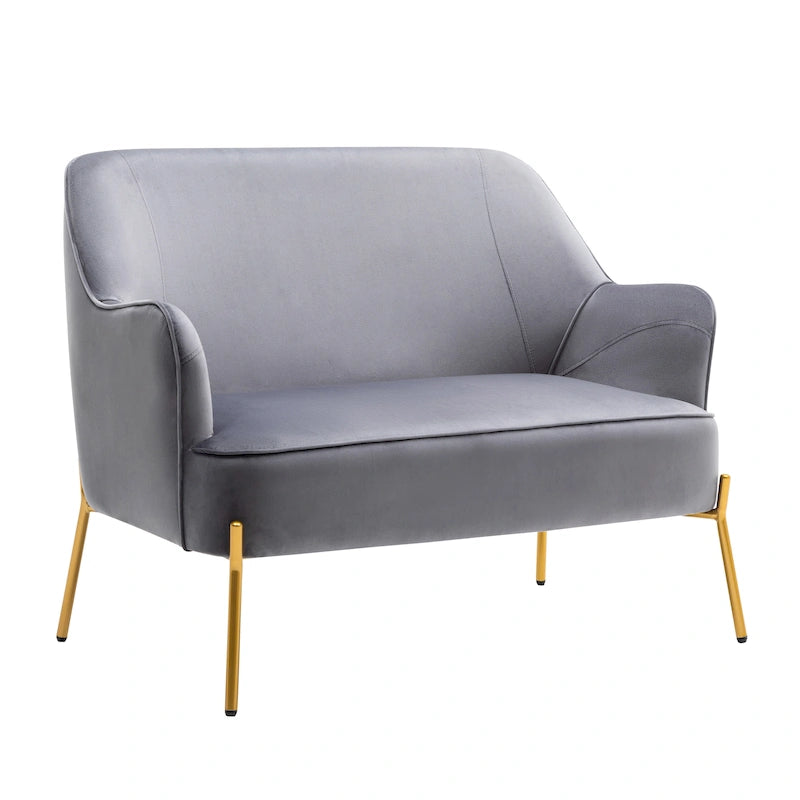 Samt-Sofa für zwei Personen mit goldfarbenen Chrombeinen  