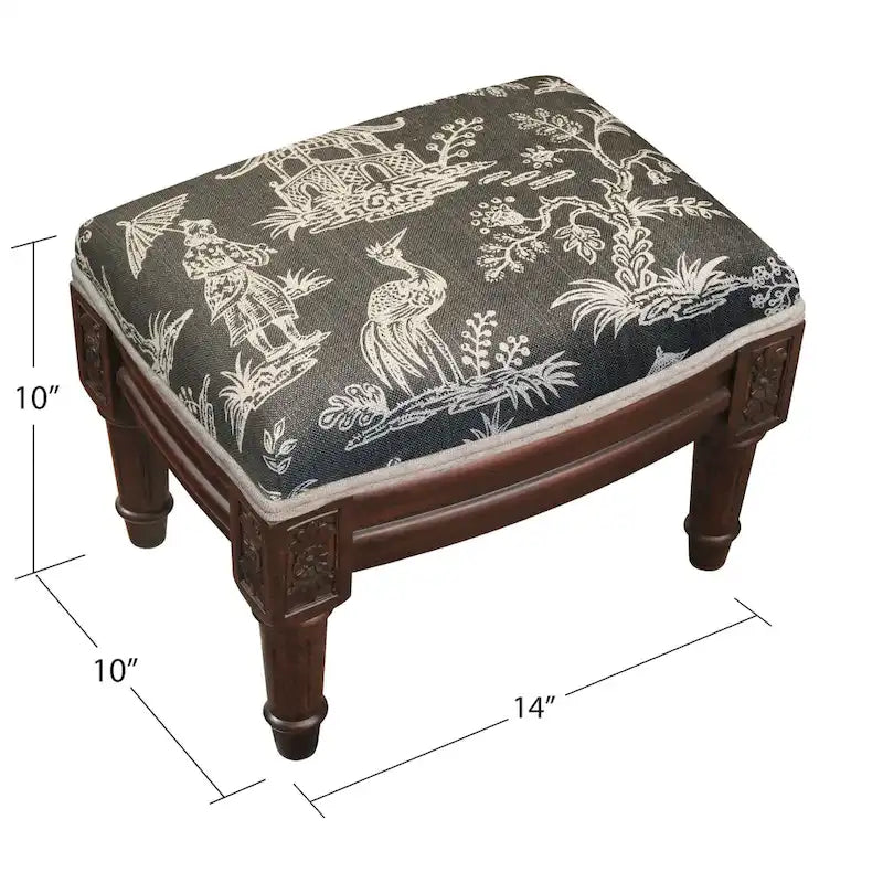 Grauer Chinoiserie Fußhocker  