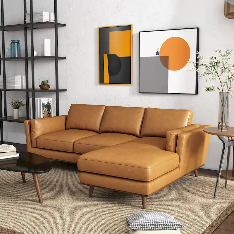 Top-Grain Italian Leather Corner Sectional Sofa — Tan