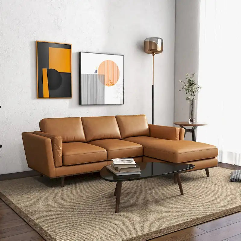 Top-Grain Italian Leather Corner Sectional Sofa — Tan