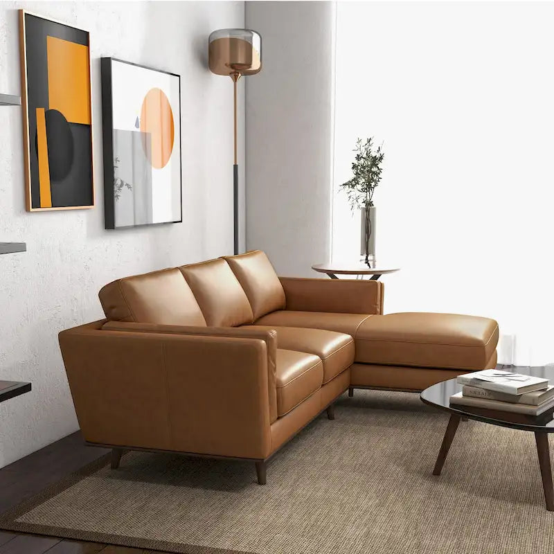 Top-Grain Italian Leather Corner Sectional Sofa — Tan