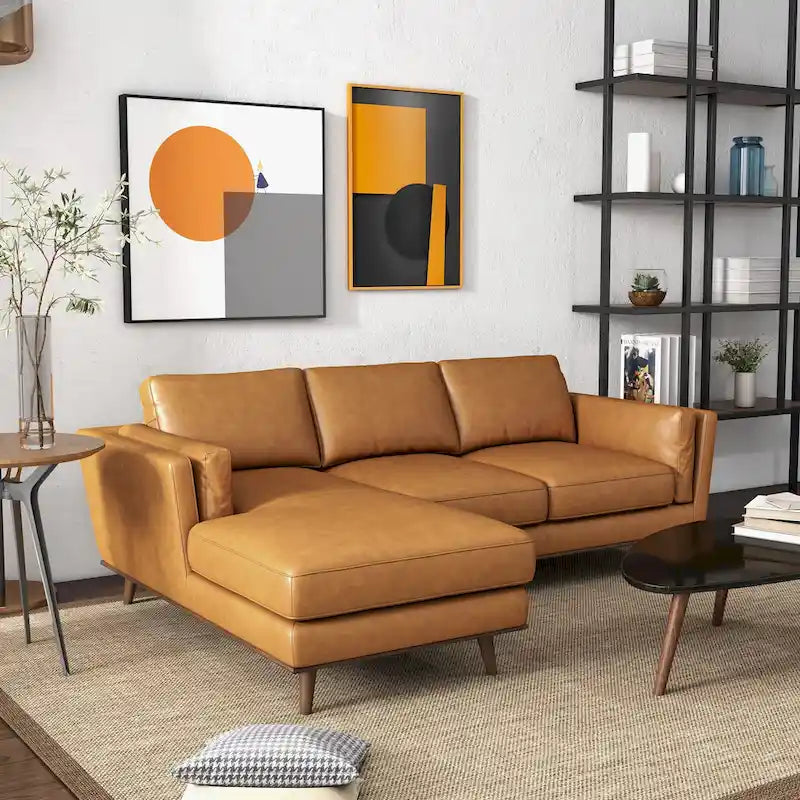 Ecksofa aus italienischem Top-Grain-Leder — Hellbraun  