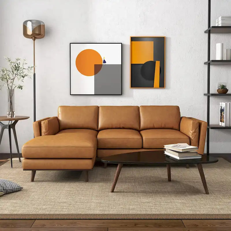 Ecksofa aus italienischem Top-Grain-Leder — Hellbraun  