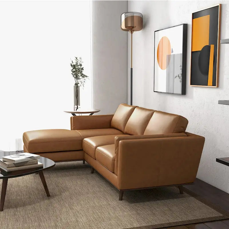 Ecksofa aus italienischem Top-Grain-Leder — Hellbraun  