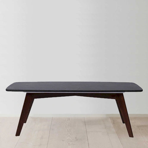 Faura 18 x 43.5 Rectangular Italian Black Marble Coffee Table with Walnut Legs