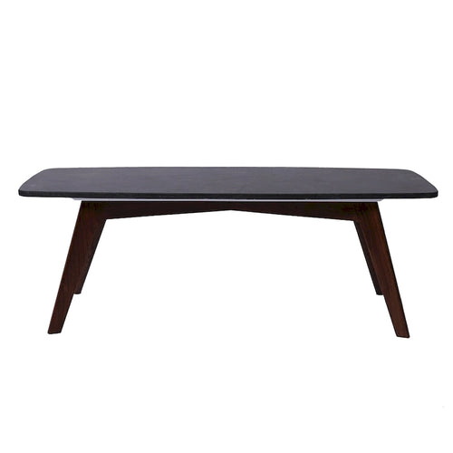 18 x 43,5 Rechteckiger italienischer schwarzer Marmor-Couchtisch mit Walnussbeinen  