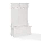 Perchero clásico de madera blanca con ganchos y compartimentos  