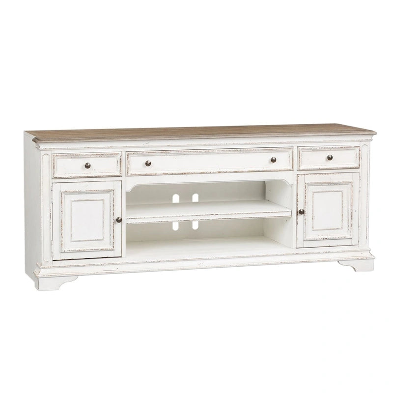 Antique White & Weathered Bark Entertainment TV Stand