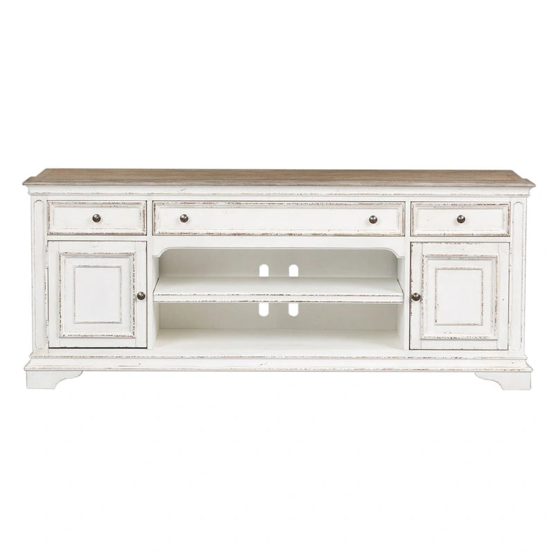Antique White & Weathered Bark Entertainment TV Stand