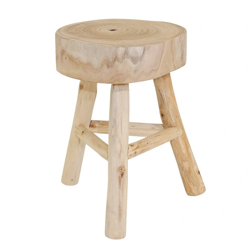 16 Zoll Holz-Hocker mit natürlicher Baumkante und dreieckiger Fußstütze  