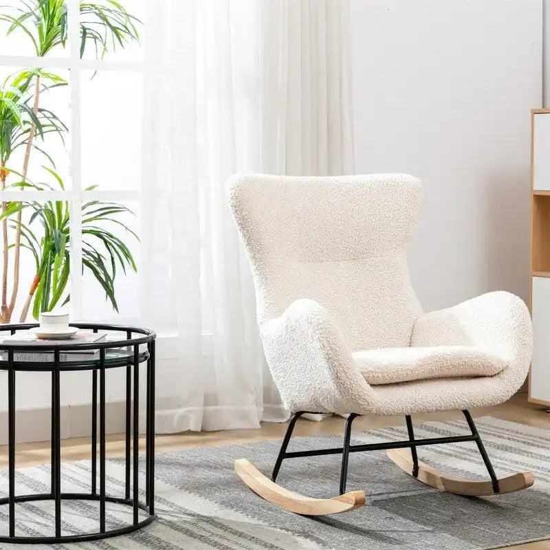 Chaise à bascule rembourrée en tissu Teddy
